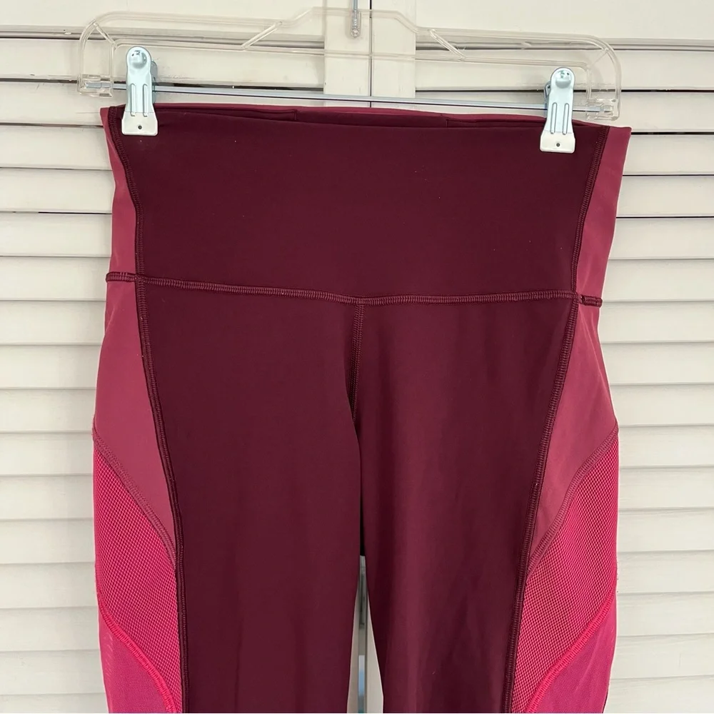 Lululemon Wunder Under Cropped Leggings Sz 6 Mesh sides burgandy - Picture 9 of 10